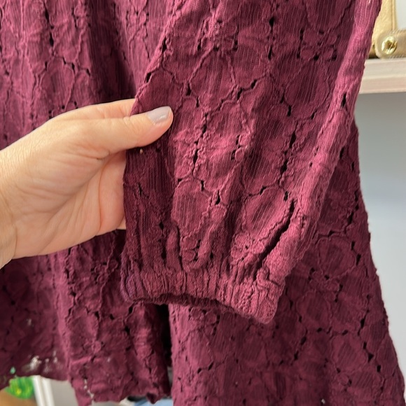 Free People Maroon Lace Long Sleeve Mini Dress Size 4 - Picture 8 of 8